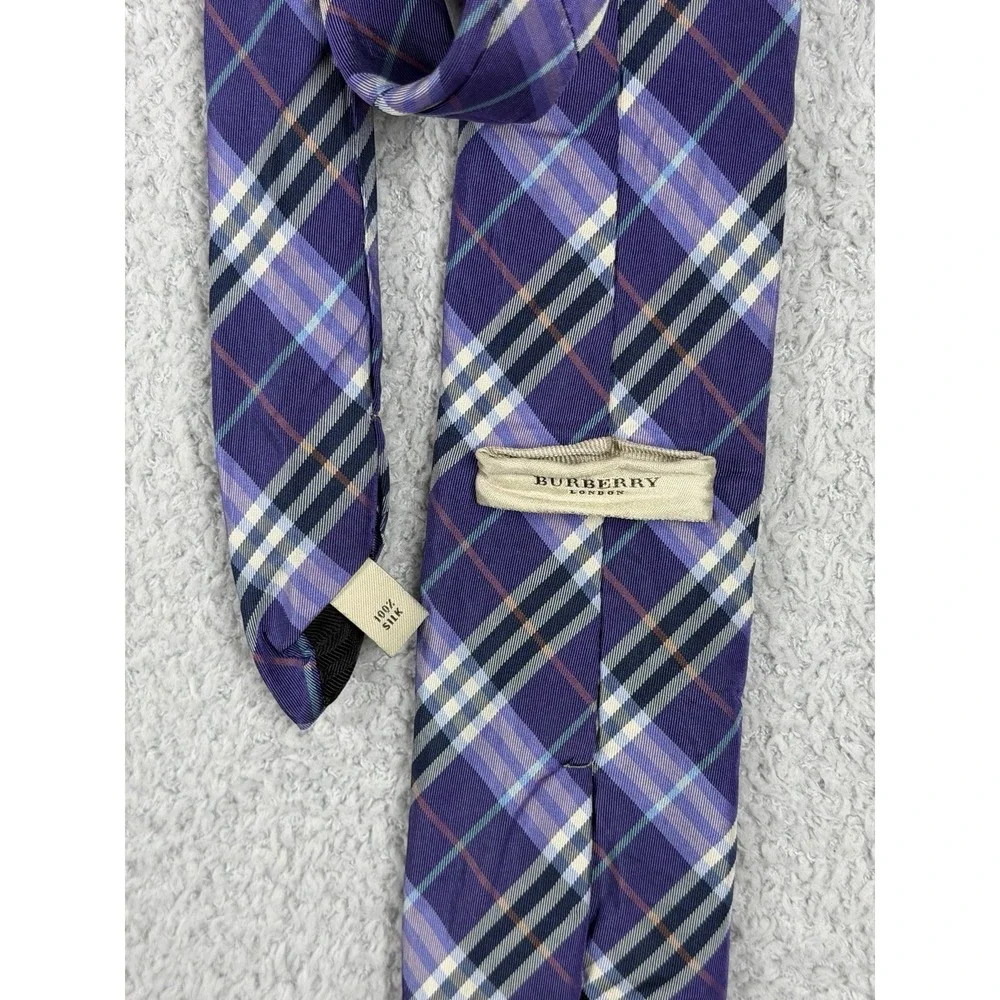 Burberry 100% Silk Black Purple Nova Check Black Neck Tie Plaid